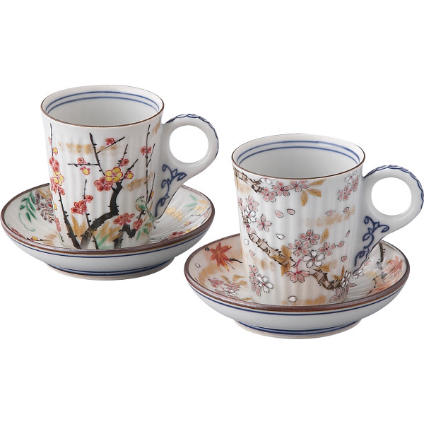 清水焼 彩花鳥 ペアデミタス碗皿