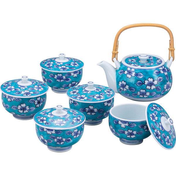 有田焼 福丈窯 染錦緑彩桜絵 番茶器揃