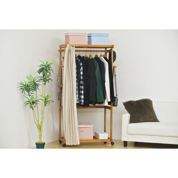 天然木カーテン付ハンガー ２台セット