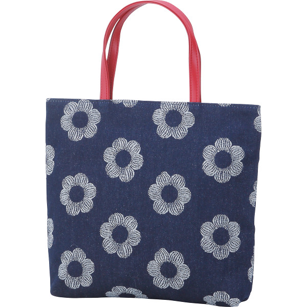 岡山県井原産デニム手さげ花柄