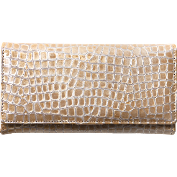マデーラ クロコ型押し牛革長財布ベージュ