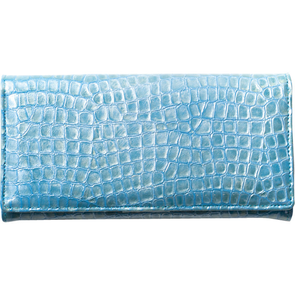マデーラ クロコ型押し牛革長財布ブルー
