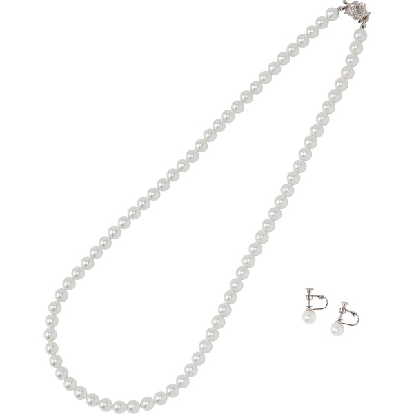 ユキコハナイ　パールロングネックレス・イヤリングセットホワイト