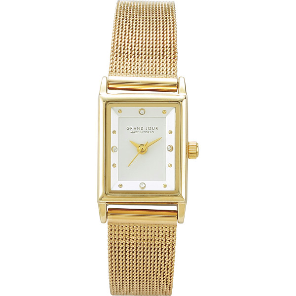 メッシュベルト角ケース　レディースウオッチゴールド