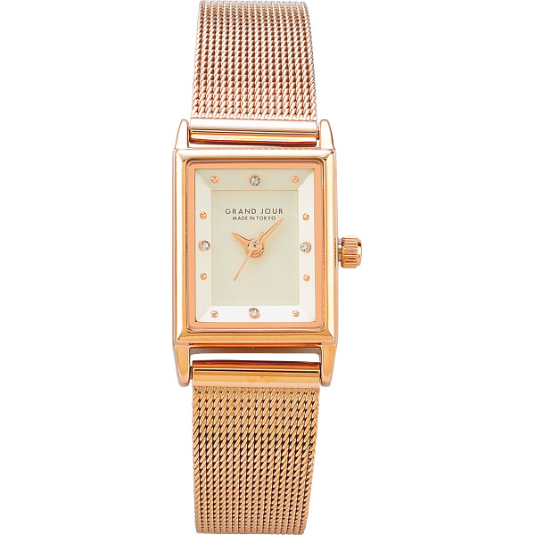メッシュベルト角ケース　レディースウオッチピンクゴールド