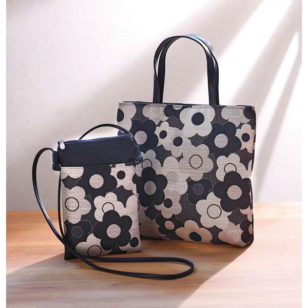 尾州織手さげ＆スマホポシェットブラック