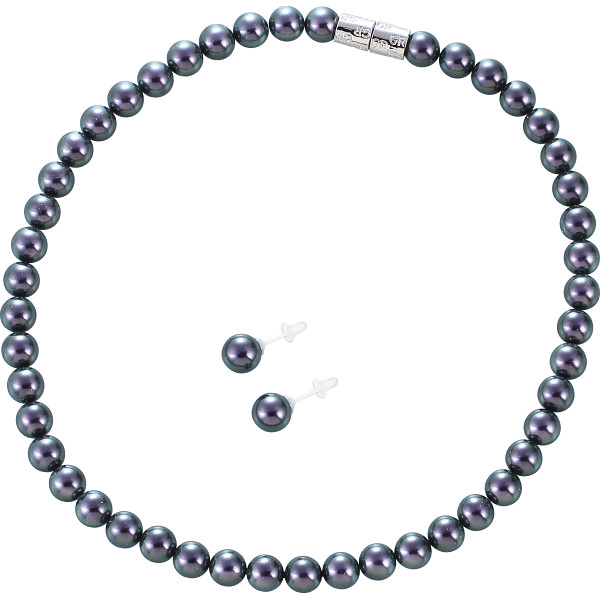 ジョルジュ・レッシュ　泉州の貝パールネックレス・ピアスセットブラック