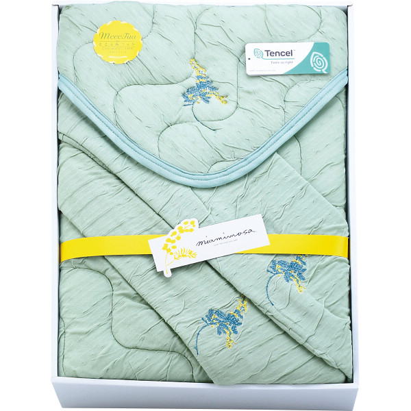 ミアミモザ　もこふあニット敷パット（ピローケース２枚付）グリーン