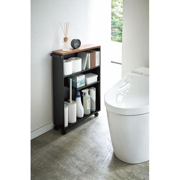 ハンドル付きスリムトイレラックブラック