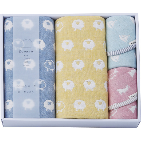 ふわら 六重織フェイスタオル・タオルハンカチセットイエロー