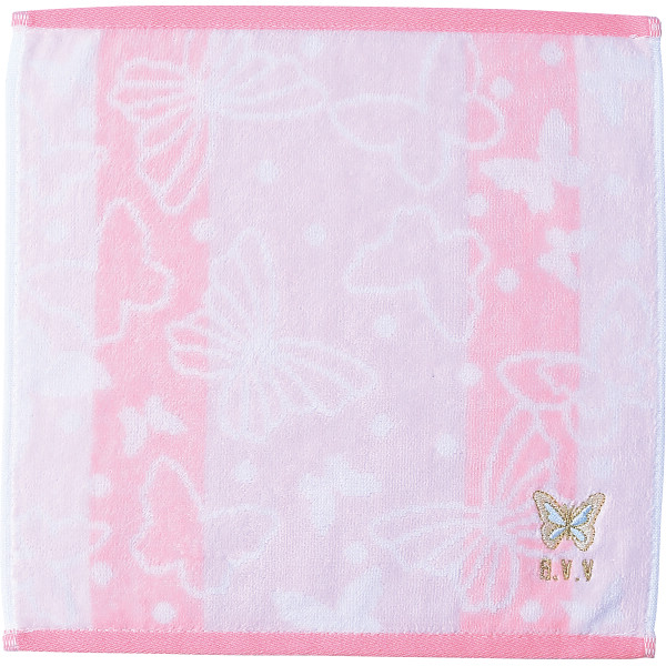 アーヴェーヴェー 婦人タオルハンカチグラデ×蝶ピンク