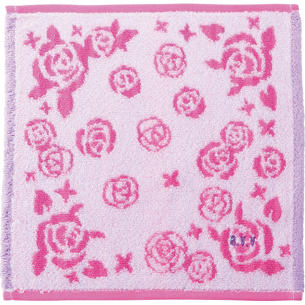 アーヴェーヴェー　婦人タオルハンカチ薔薇ピンク