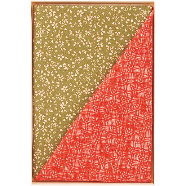 二巾一越織両面柄ふろしき朱／利休サメ小紋／小桜