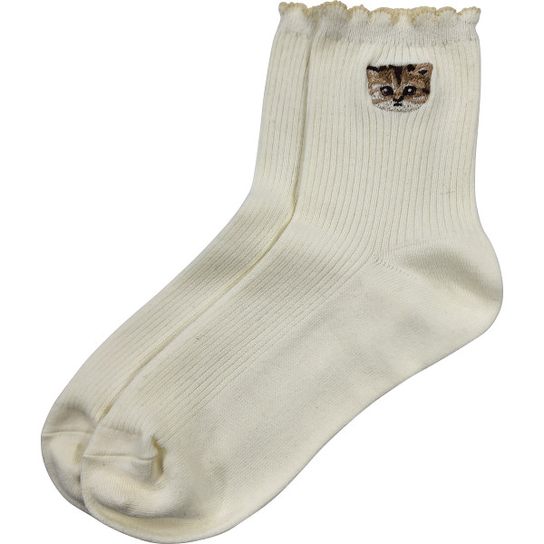 ポール＆ジョー　レディースソックス　ワンポイント刺繍ホワイト