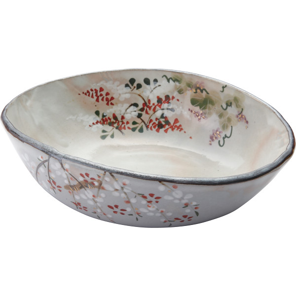 清水焼 桜・萩・葛 楕円鉢