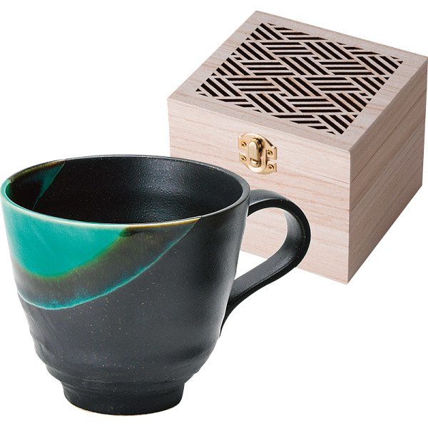 釉彩　マグ（木箱入）緑