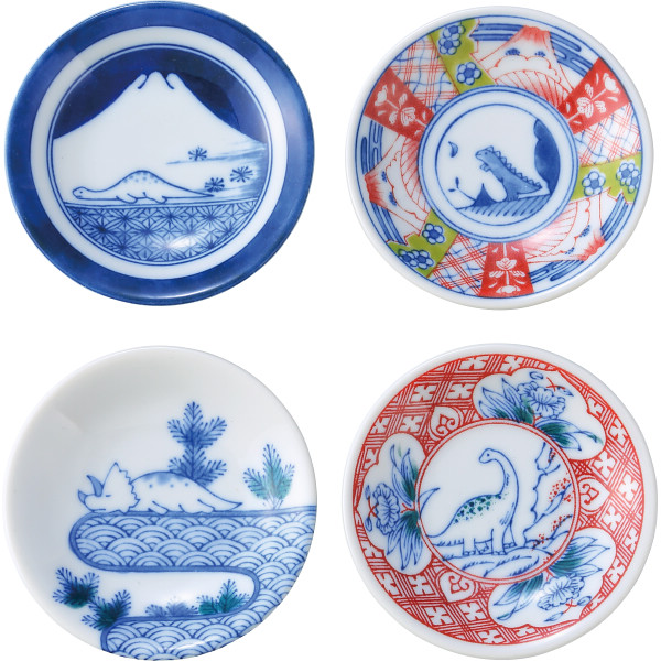 江戸っ子恐竜 しあわせ図鑑（まめ皿４枚セット）