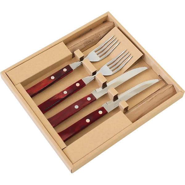 トラモンティーナ ポリウッド ステーキナイフ＆フォーク＆カトラリーレストセットレッド