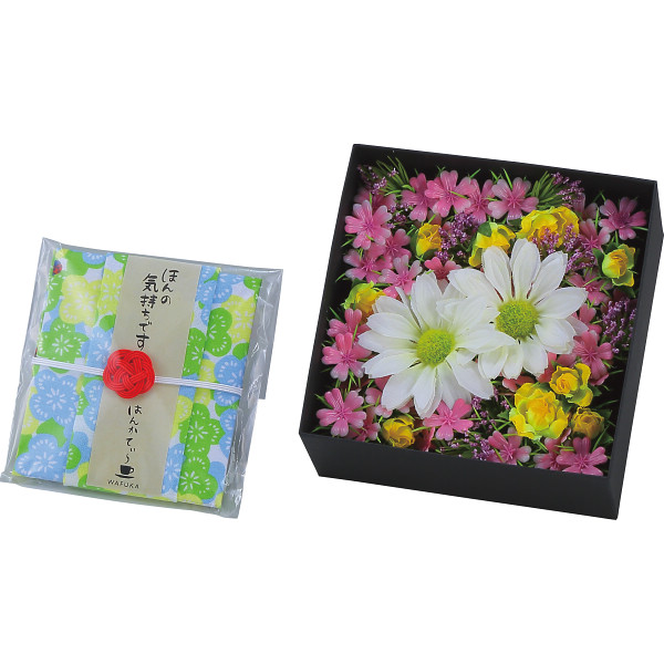 ほんの気持ちシリーズ　ＢＯＸフラワー（ハンカチ・紅茶付）はんなり