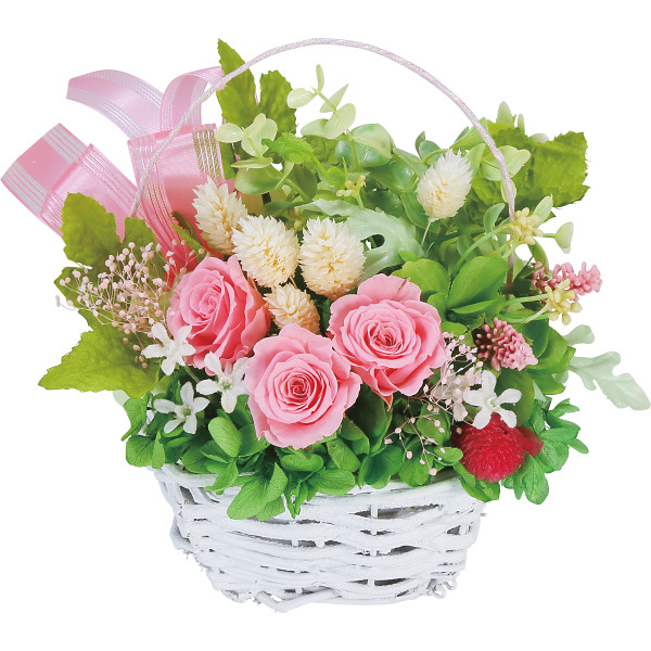 プリザーブドフラワー籠入りピンク