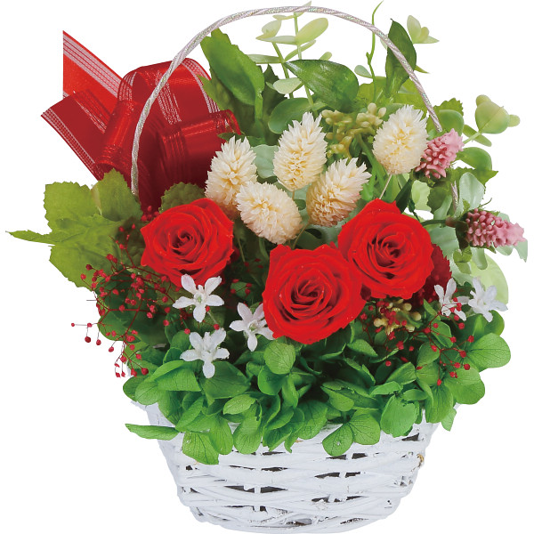 プリザーブドフラワー籠入りレッド