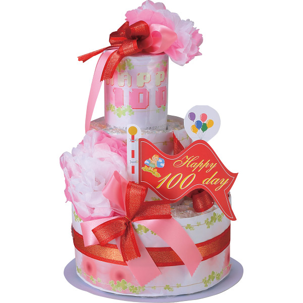 おむつｄｅケーキ　１００ＤＡＹ　ＭＥＭＯＲＹ　２段ピンク
