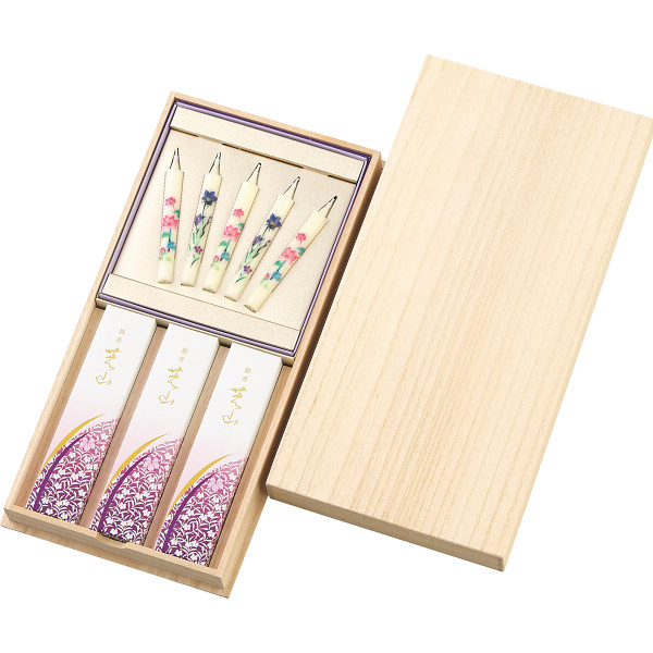 日本香堂　銘香芝山　絵ろうそく５本セット（桐箱入）