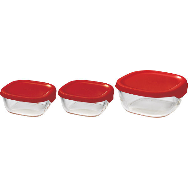 ハリオ 耐熱ガラス製保存容器３個セットレッド