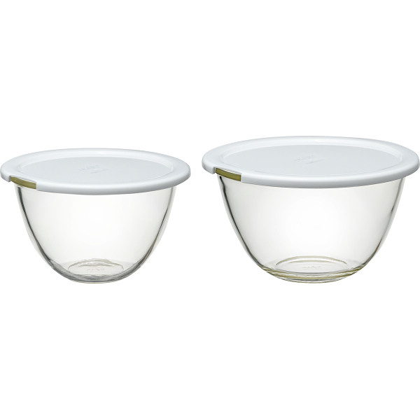 ハリオ　レンジフタ付耐熱ガラス製ボウル２個セットホワイト