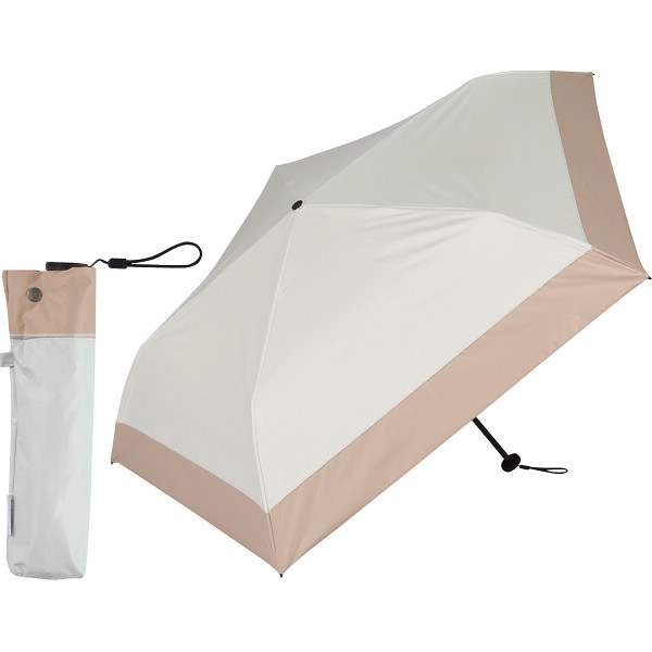 超軽量カーボン５本骨　晴雨兼用傘　バイカラーオフ×ベージュ