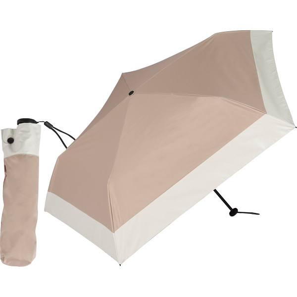 超軽量カーボン５本骨　晴雨兼用傘　バイカラーベージュ×オフ