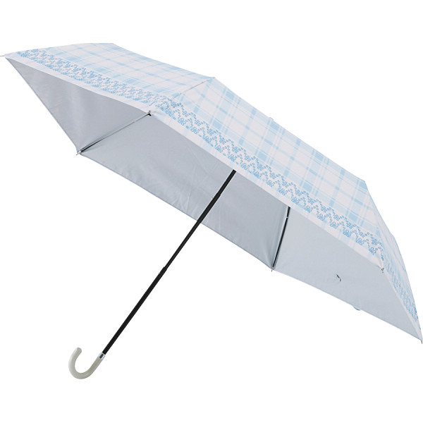 ビューティーシールド晴雨兼用折りたたみ日傘チェックペールスカイ