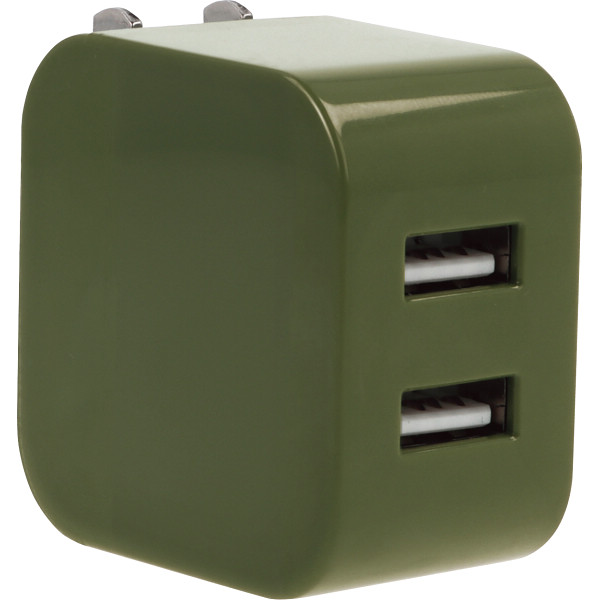 ２ポートＵＳＢアダプター（３．４Ａ）オリーブ