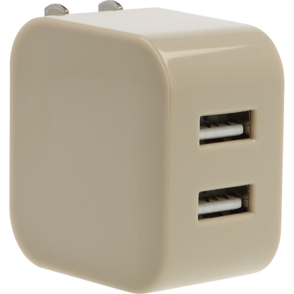 ２ポートＵＳＢアダプター（３．４Ａ）グレージュ