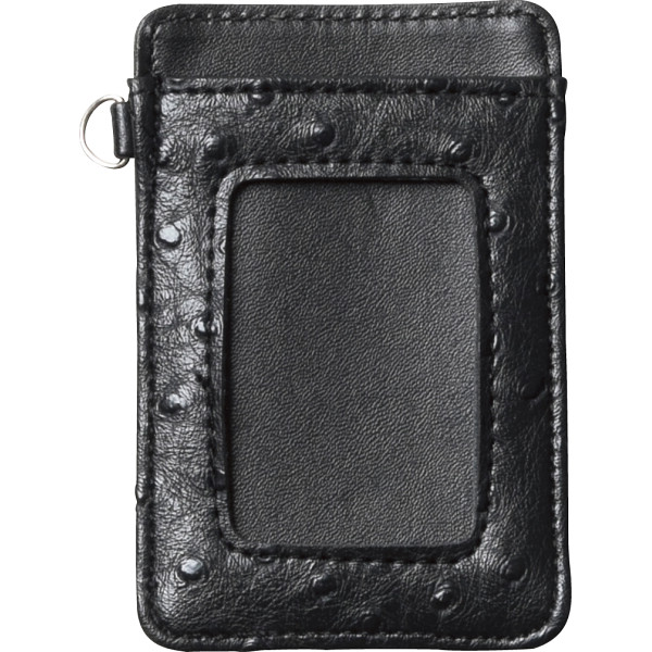 チェルベ オーストリッチ型押し 両面パスケースブラック