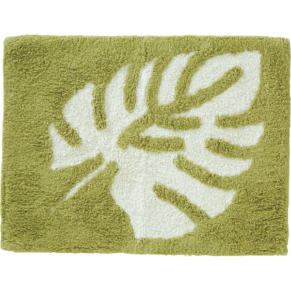 インドマット モンステラグリーン地・柄白