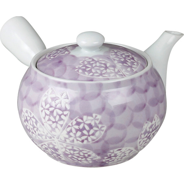 波佐見焼 花詰 茶こし付急須パープル