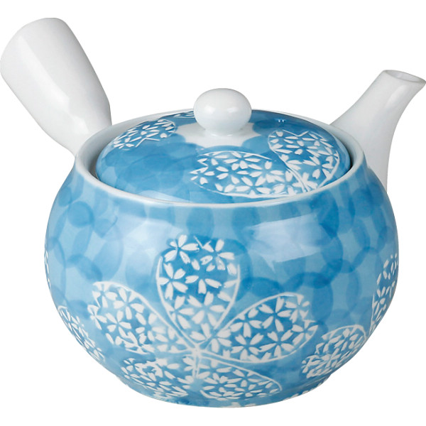 波佐見焼 花詰 茶こし付急須水色