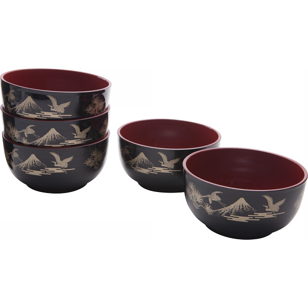 山中塗 富士山 どんぶり椀５客揃
