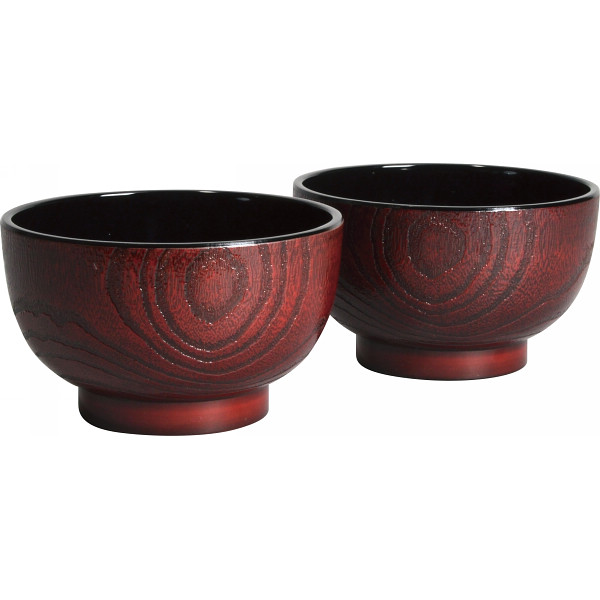 杢目塗 どんぶり椀２客組茜杢