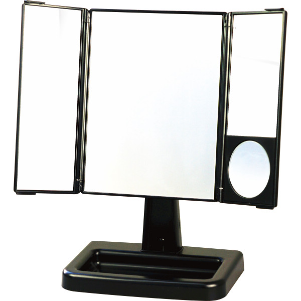 回転三面スタンドミラーブラック