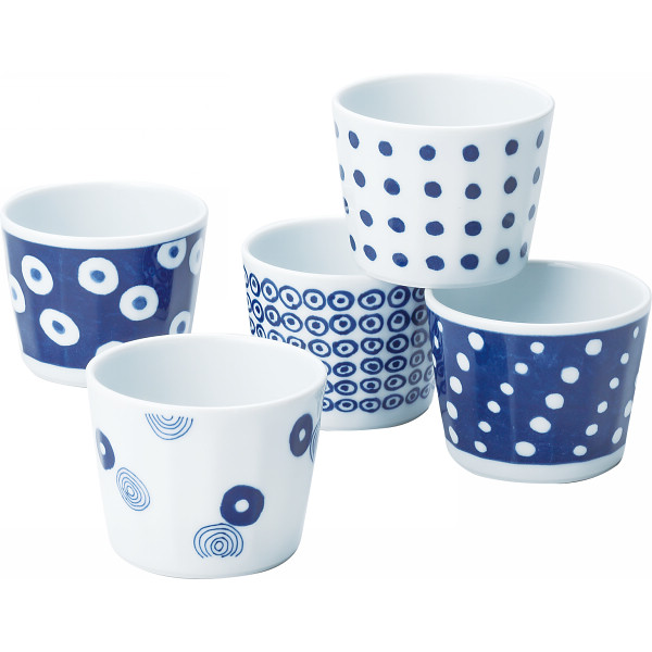 波佐見焼 藍丸紋 カップ５客揃