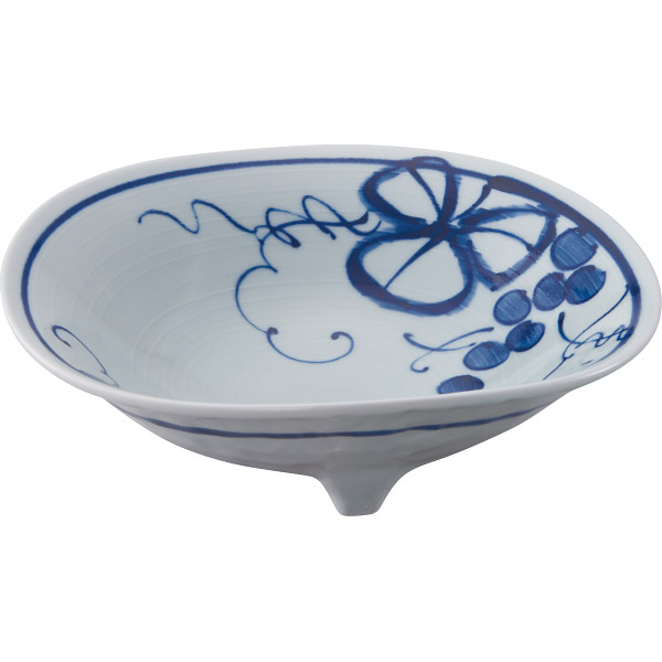 波佐見焼　古染青磁ぶどう絵　サラダ三ッ足鉢