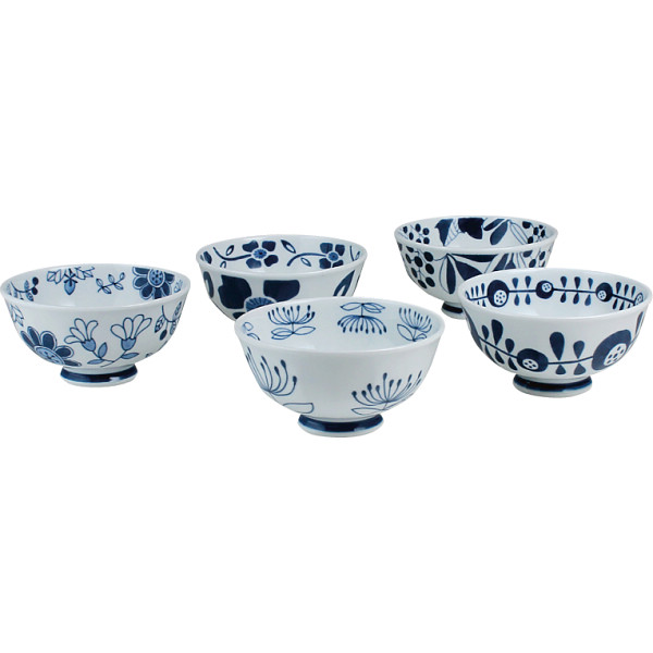 波佐見焼　藍絵変り　茶漬碗揃