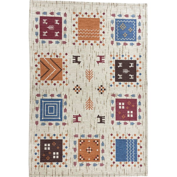 シェニールプリント玄関マットベージュ