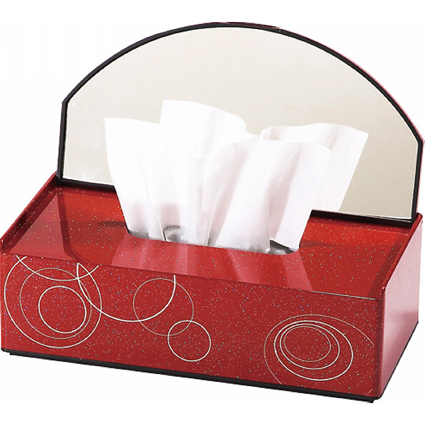 ミラー付ティッシュボックス朱