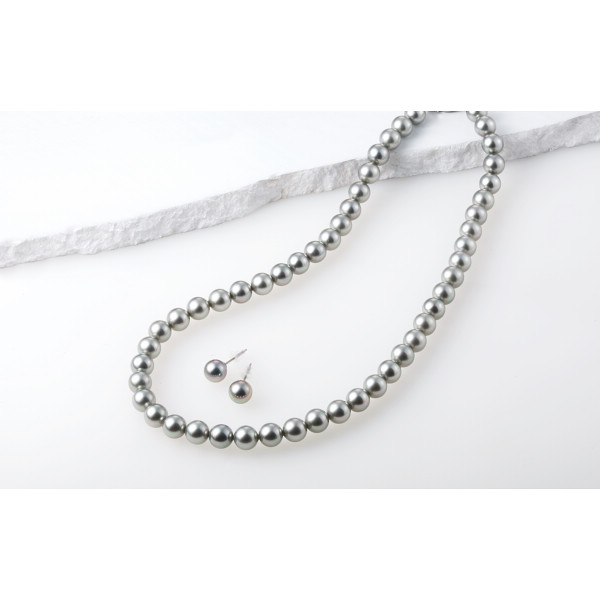 ヴィクトリアンローズ貝パール８ｍｍネックレス＆イヤリンググレー