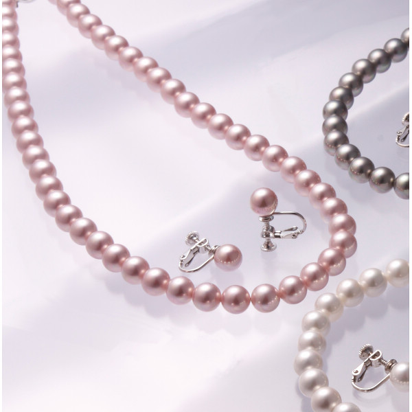 ヴィクトリアンローズ貝パール８ｍｍネックレス＆イヤリングピンク