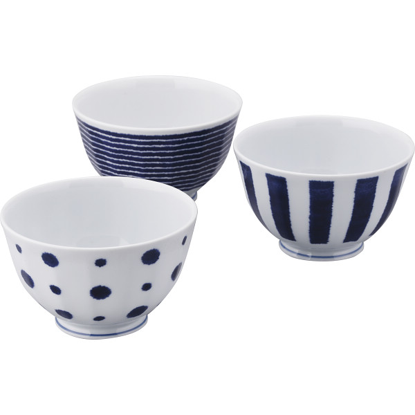 波佐見焼　藍玉　軽量お好み丼トリオ