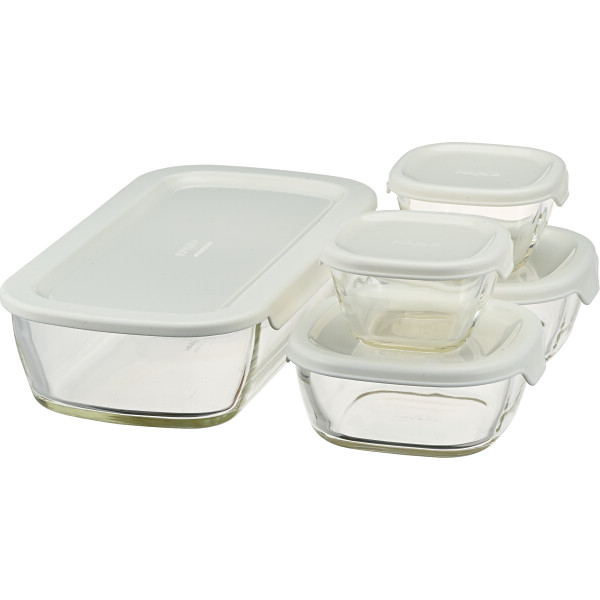 スタッキング耐熱ガラス製コンテナ＋ミニ角小鉢５個セット
